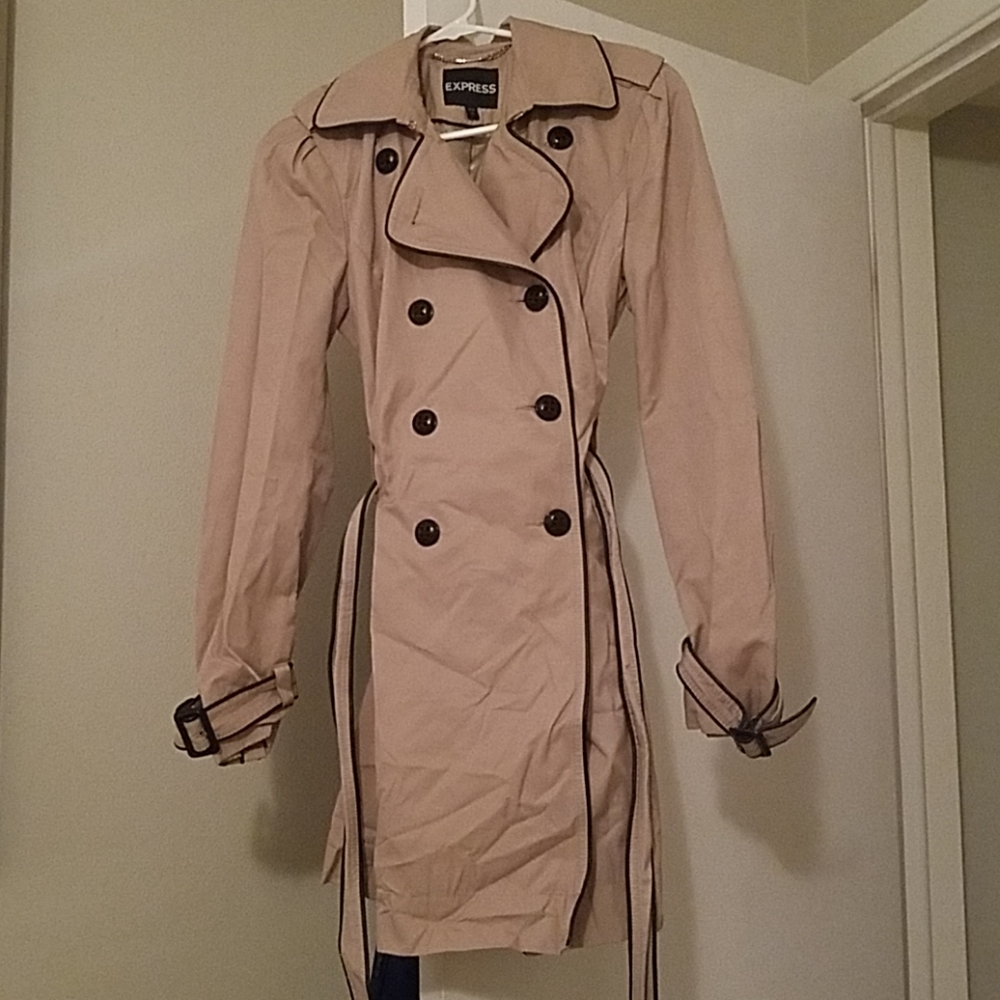 Express tan and black rain coat
